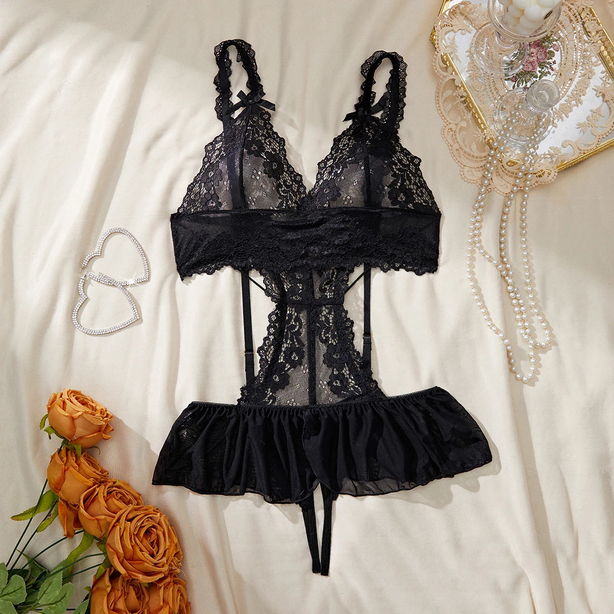 Plus Size Womens Exotic Lingerie Sets Lace Fluoroscopy Beauty Tulle Elegant Sexy Lingerie Female Underwear Lingerie For Ladies 250320
