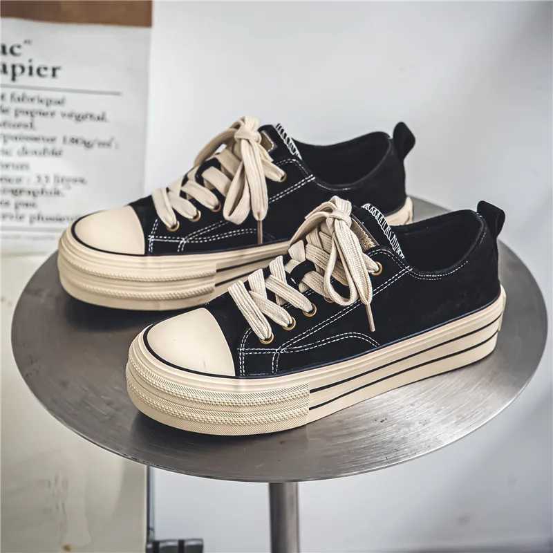 2024 Hot s ic Black Canvas Shoes Men Spring Summer Platform Canvas Sneakers Men Cfort Low-top Mens Vcani Shoes Y250320