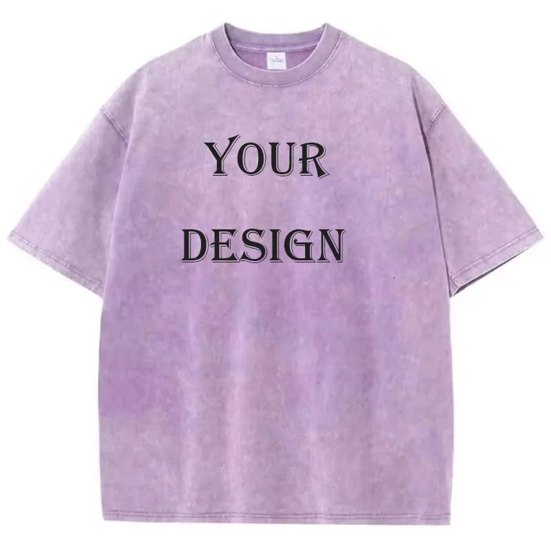 100 Cotton Washed Tshirt Customized Printed T Shirt Retro Top DIY Your Like Po or Fashion Custom Unisex 250320
