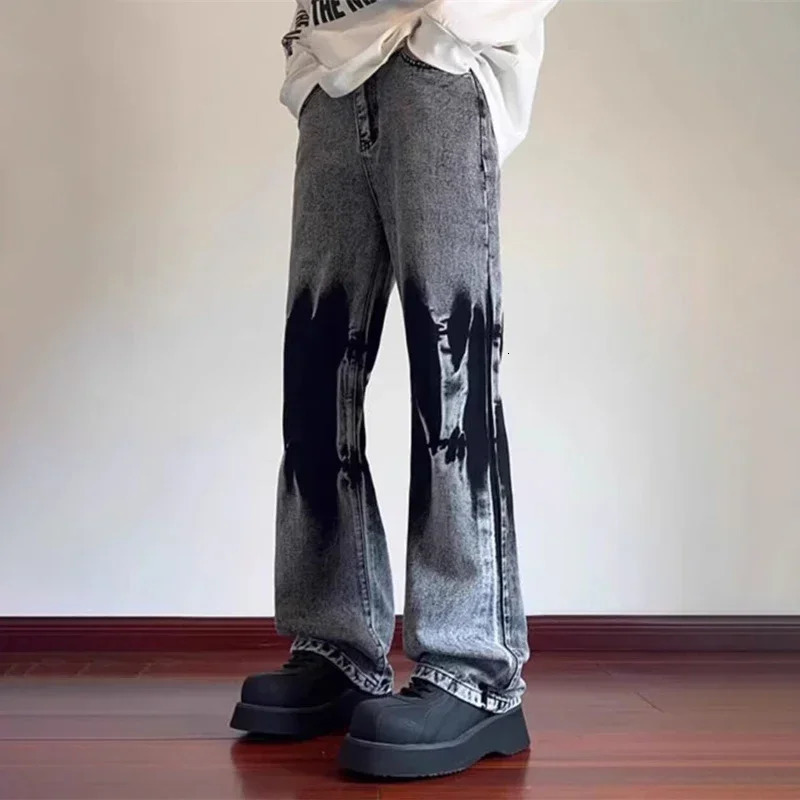 2025 Vintage Tie-dye Patchwork Jeans For Men Hip Hop Fashion Wide-leg Denim Trousers Y2K Streetwear Baggy Jean Pantalones 250320