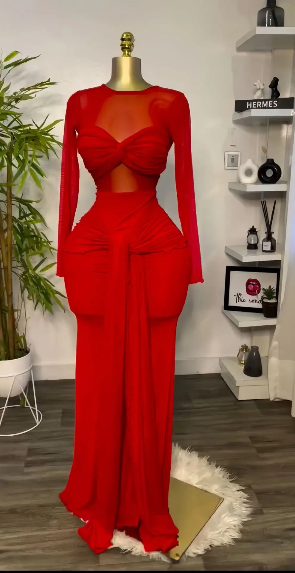 CMYAYA Women Mesh See Though Long Sleeve Maxi Bowknot Dress Evening Sexy Club Party High Street Dresses 250317