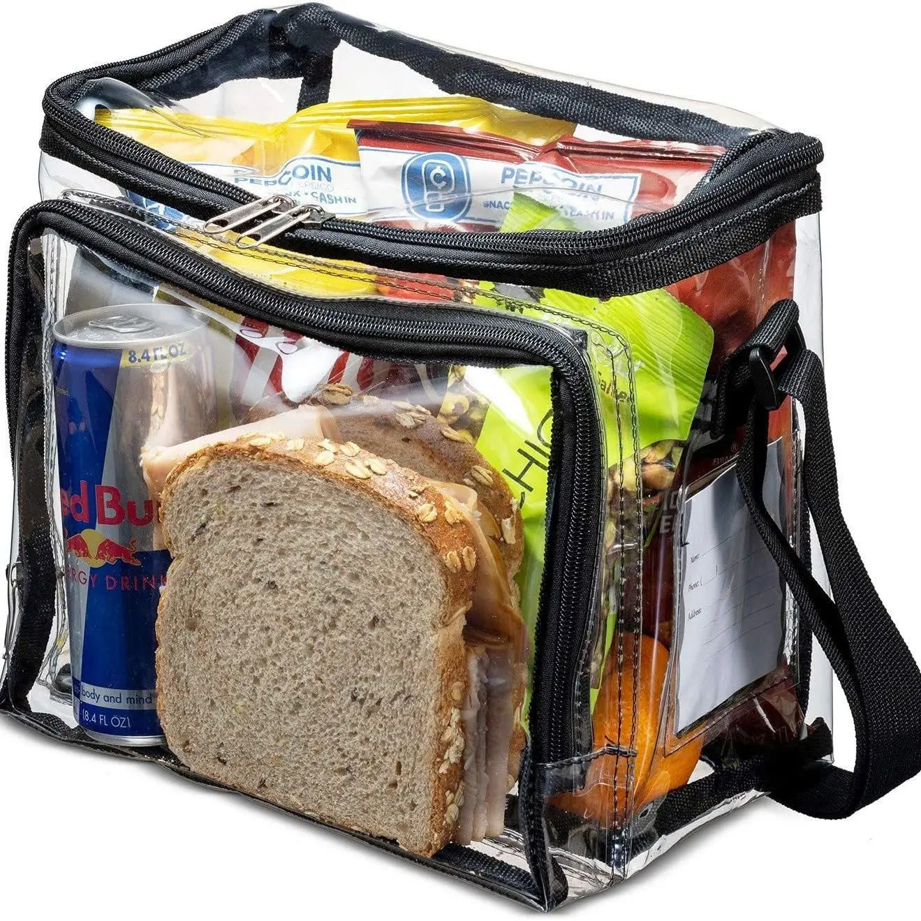 Cross PVC transparent lunch bag with adjustable shoulder straps front storage company mesh bag wild lunch bag 250320