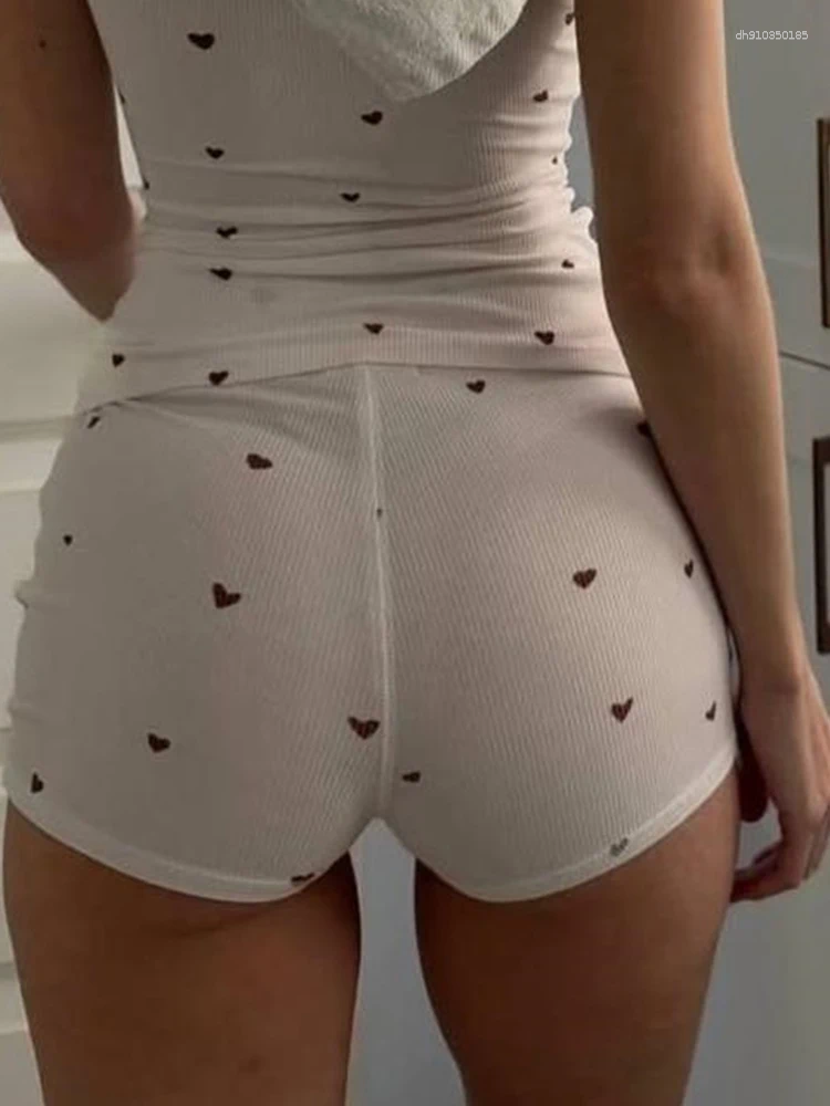 Women's Tracksuits Cute Ribbed Print Women 2 Piece Set Basic Sporty Casual O-neck Slim Vest Elastic Waist Shorts Mujer Classic Summer