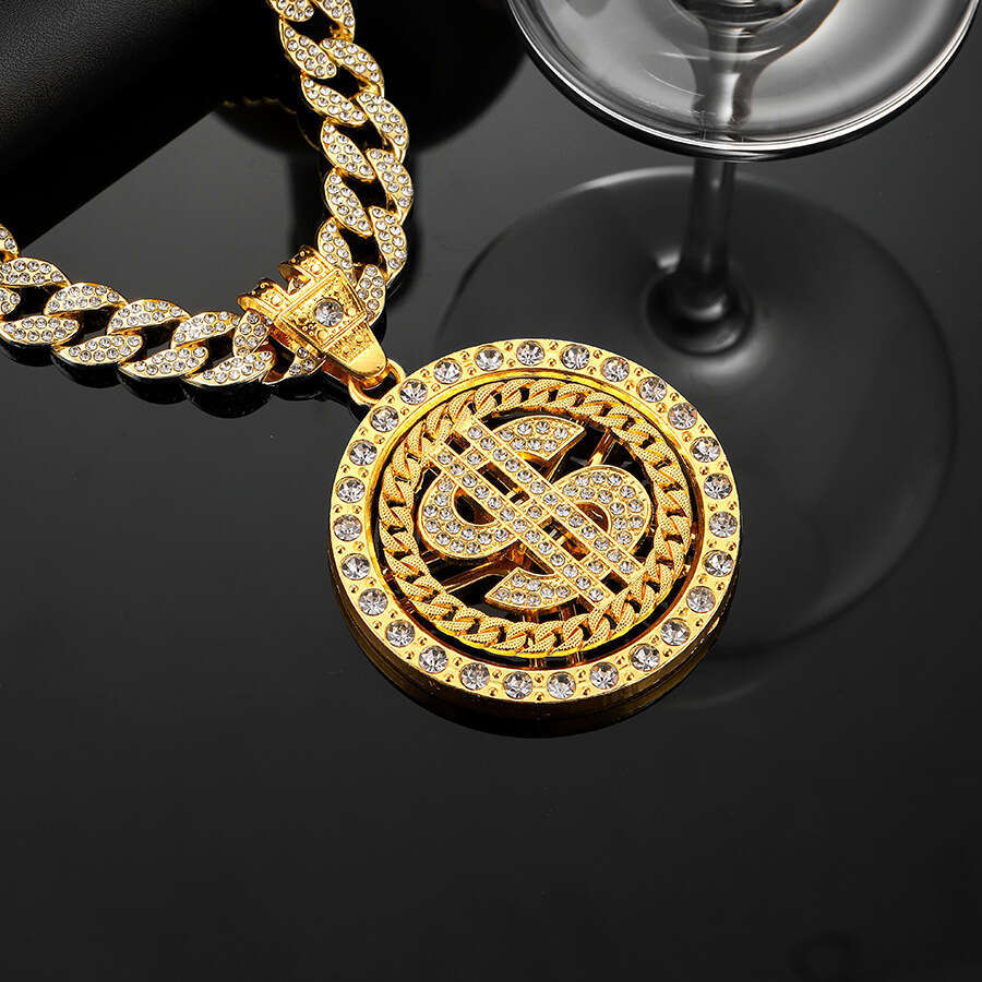 Hip hop men's new trendy brand rotatable coin pattern zinc alloy necklace personalized style pendant