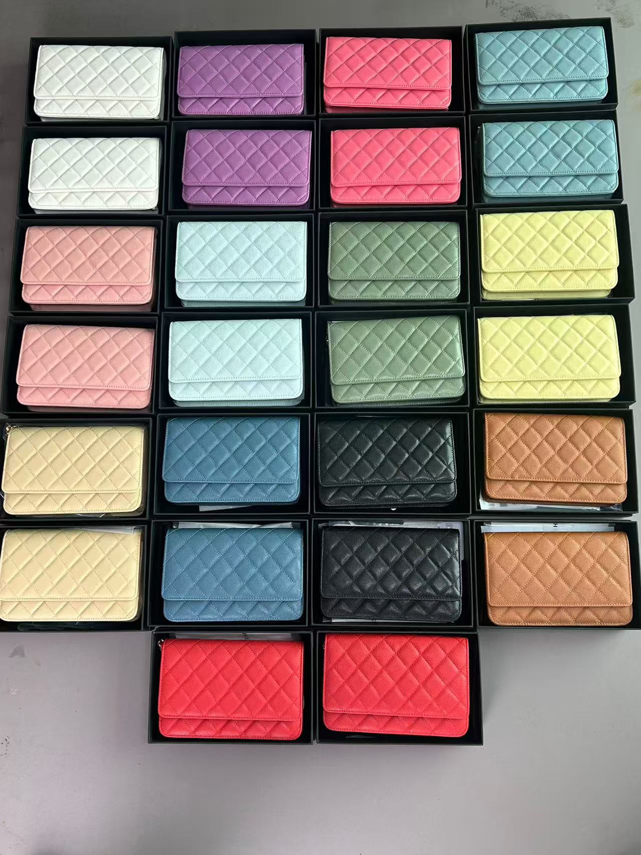 12A magnetic hasp metal zip handles chip authentication mini woc shoulder bags women plaid handbag caviar sheepskin gold silver leather cross body tote purse wallet