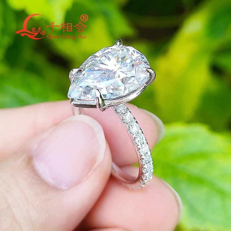 6ct 10*14mm pear shape full D vvs white melee moissanite Eternity band ring 925 Sterling Silver Ring Jewelry Engagement Ladies