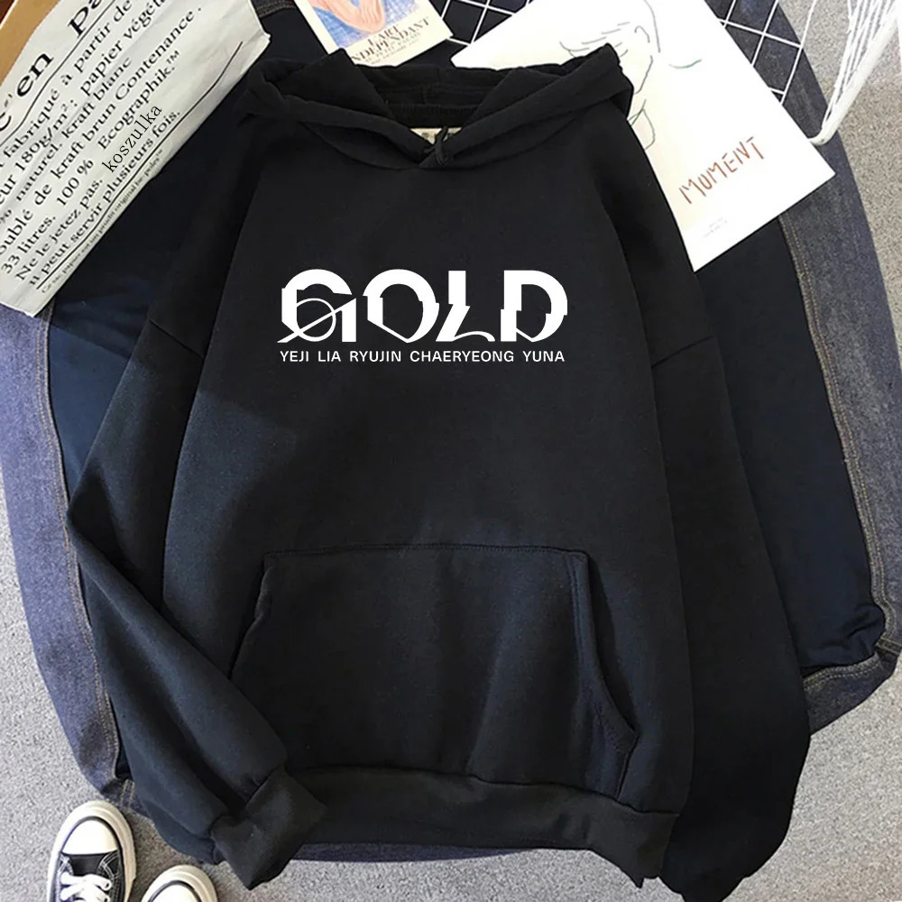 ITZY GOLD Album Hoodie Retro Womens Harajuku Aesthetic Hoodies Autumn Winter Pullover Sweatshirt Vintage 250320