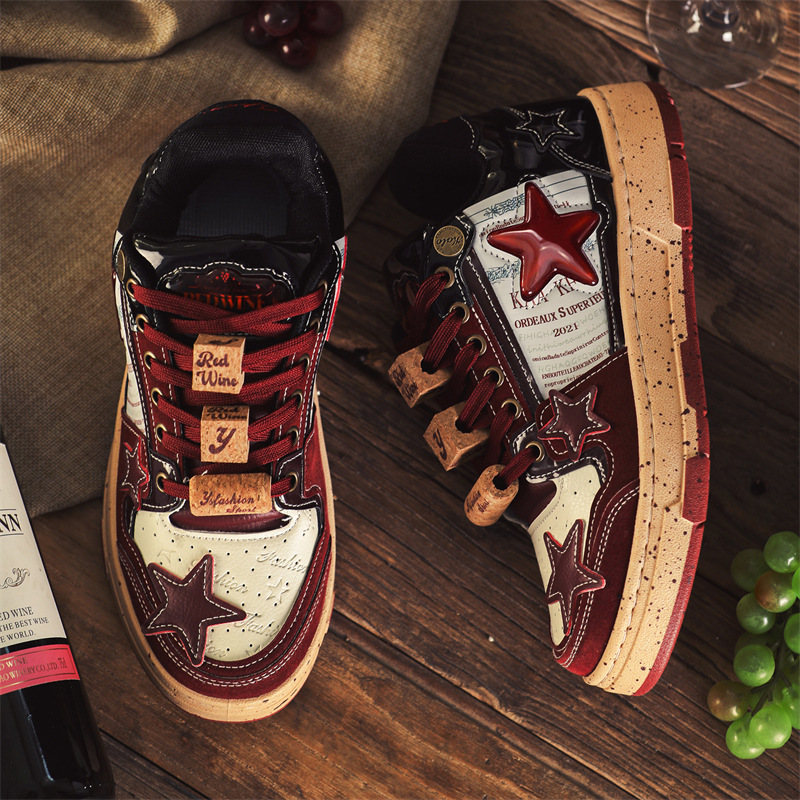 2024 New Red Wine Longjing Star Plate Shoes Men's China-Chic Small crowd Design Sports Leisure Men's Shoes Fashion X88