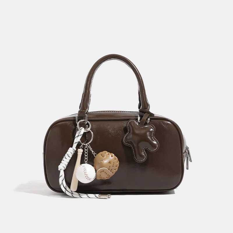 Bowling womens small bag luxury designer handbag and wallet 2025 new retro PU leather shoulder horizontal body Y250319