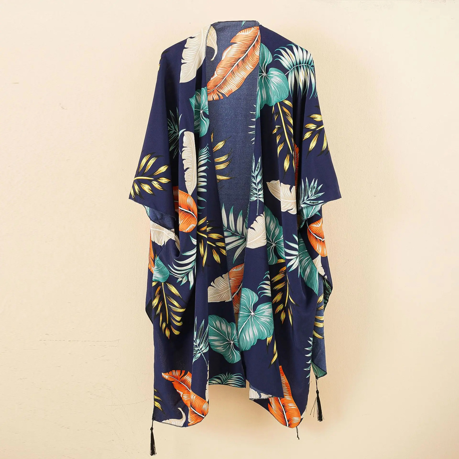 Womens loose printed chiffon top beach swimsuit bikini kimono open collar fluffy sleeve shirt 250320