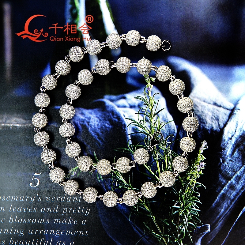 Necklace 10mm buddha beads Silver 925 Cuban Link Hip Hop D VVS ball Moissanite Link Chain Jewelry Women Men Gifts
