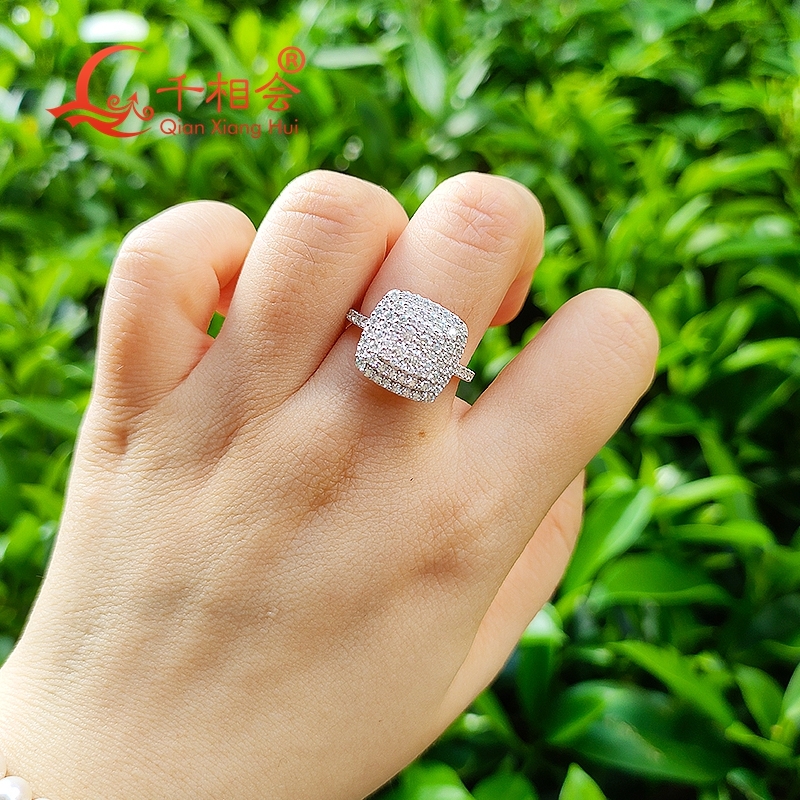 13mm width square 4-layer melee round Moissanite Ring 925 Silver hip hop Men women Diamonds Male Jewelry