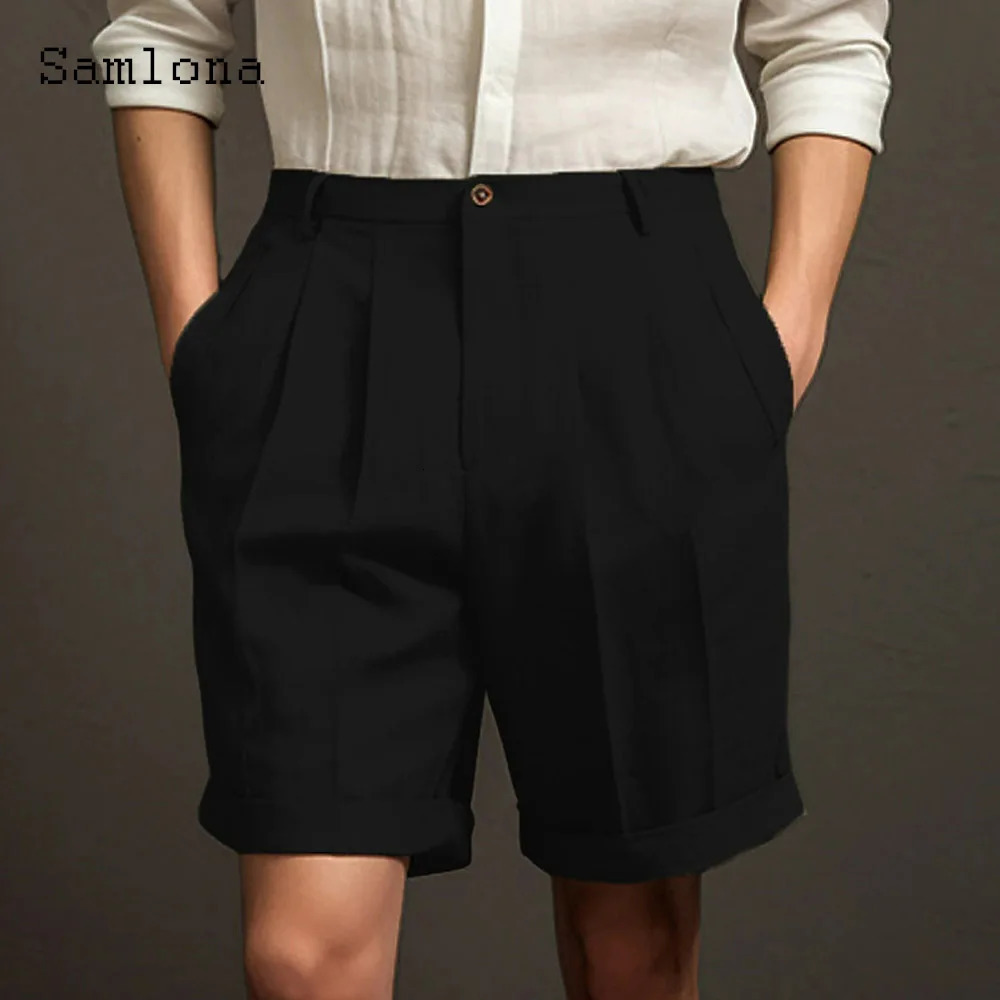 America and Europe Style Casual Linen Beach Shorts Mens Stand Pocket Classic Basic Shorts Khaki White Soft Half Pants 250320