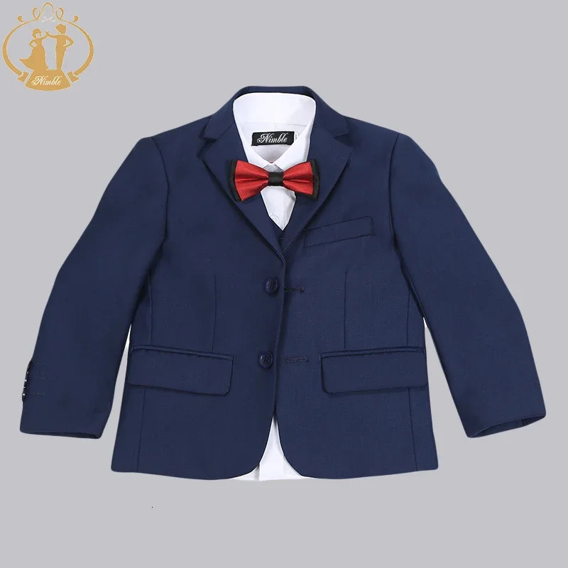 Spring Autumn Formal Boys Suits for Weddings Children Party Host Costume 3Pcs Blue Blazer Vest Pants Wholesale Clothing 250320