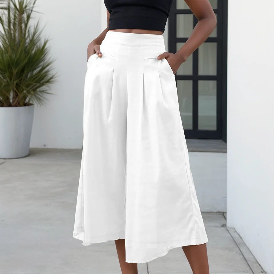 Female Summer Pants for Women Cotton Linen Plus Size Wide Leg Pants Solid Elegant Loose OL Young Fashion Daily Elastic Pant 250320