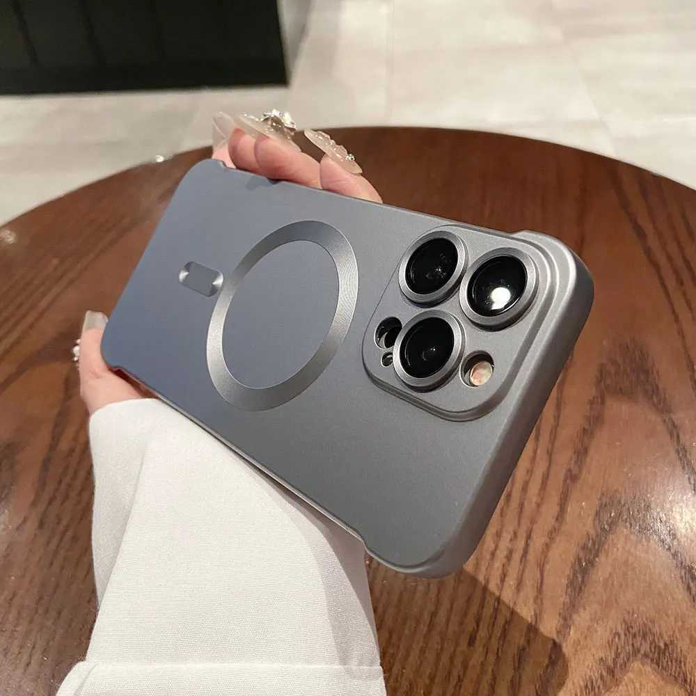New Arrival Natural titanium borderless plating phone case for iPhone 16 15 14 13 12 11 Pro Max Plus magnetic wireless pc back case T250321