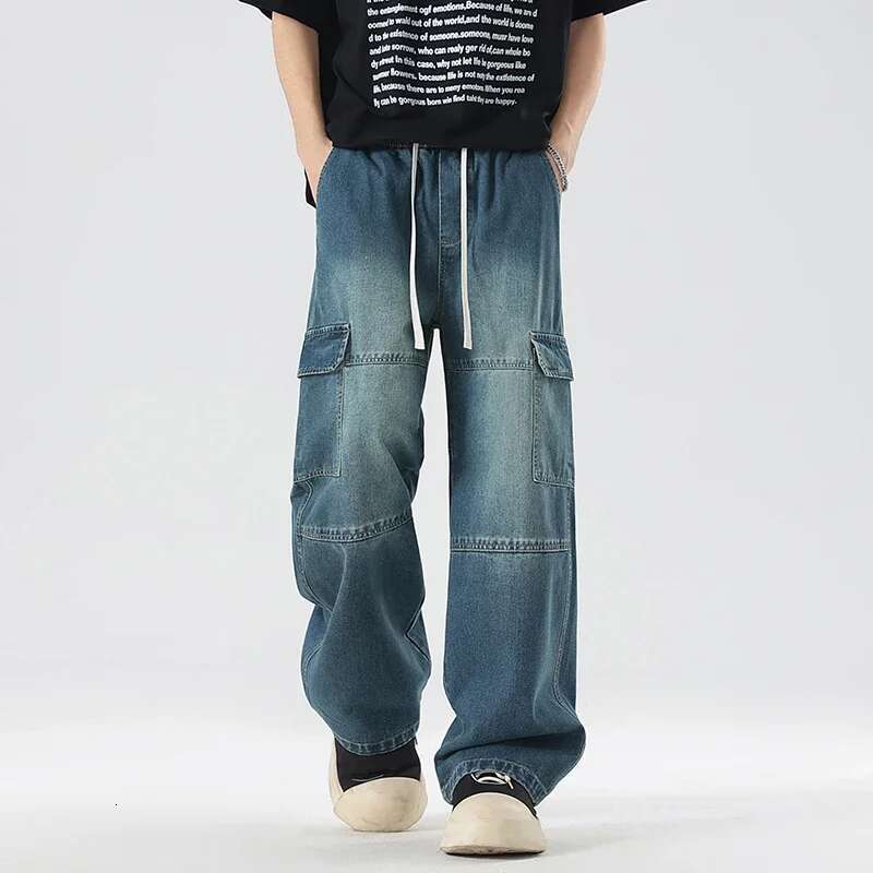 Designer Jeans Brand New Men's Jeans Spring New Stretch Waist Loose Straight Leg Wide Leg Street Hip Hop Loose Fashion Men's Denim Pants
