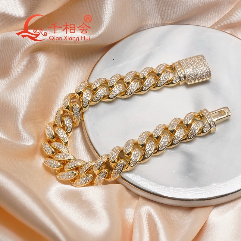 12mm half-moon kidney S925 silver Cuban chain bracelet moissanite diamonds hip-hop style perfect for Miami-inspired fashion.