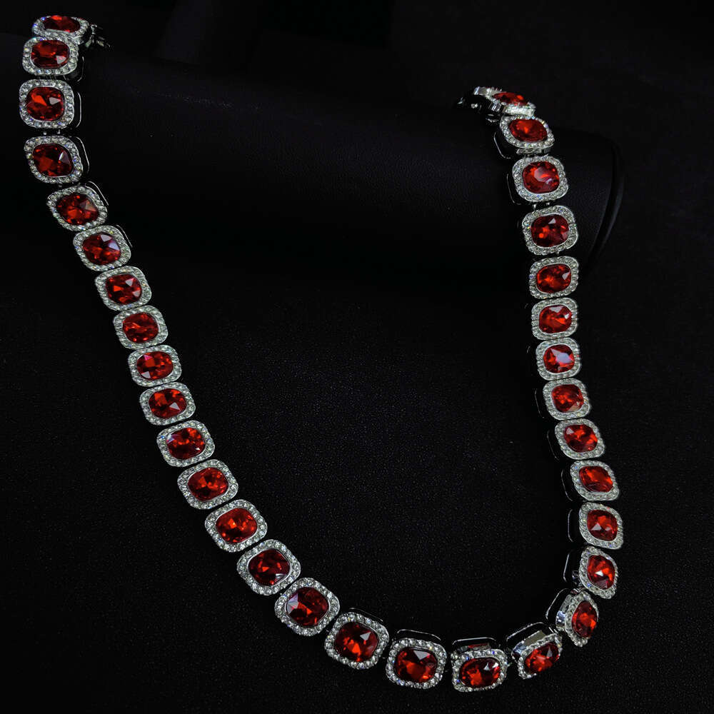 New Hip Hop Red Glass 12mm Cuban Hand Necklace Ice Sugar Chain HipHop Fashion Men's Accessories