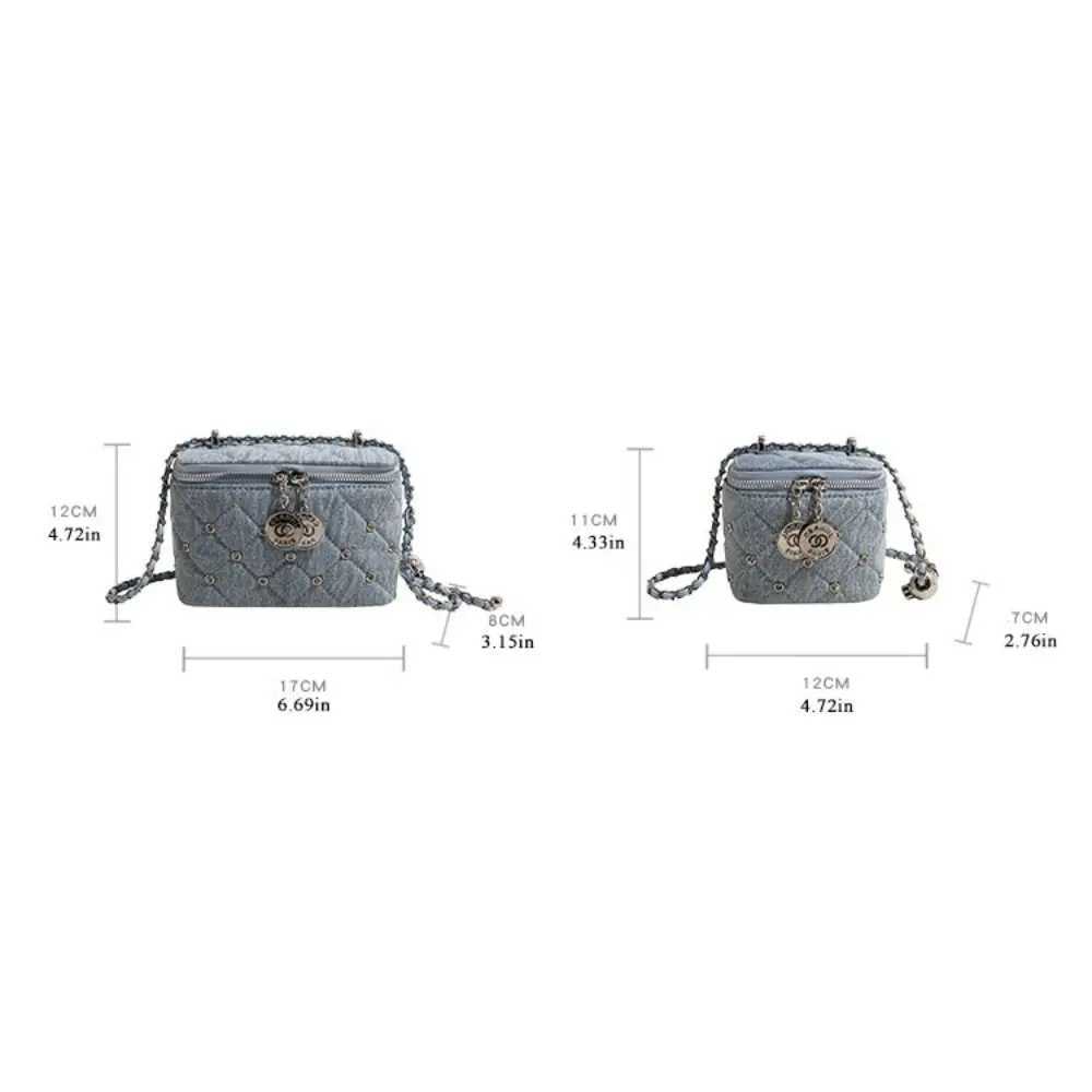 Foldable chain cross shaped bag denim bucket bag flat bottom bagT250321