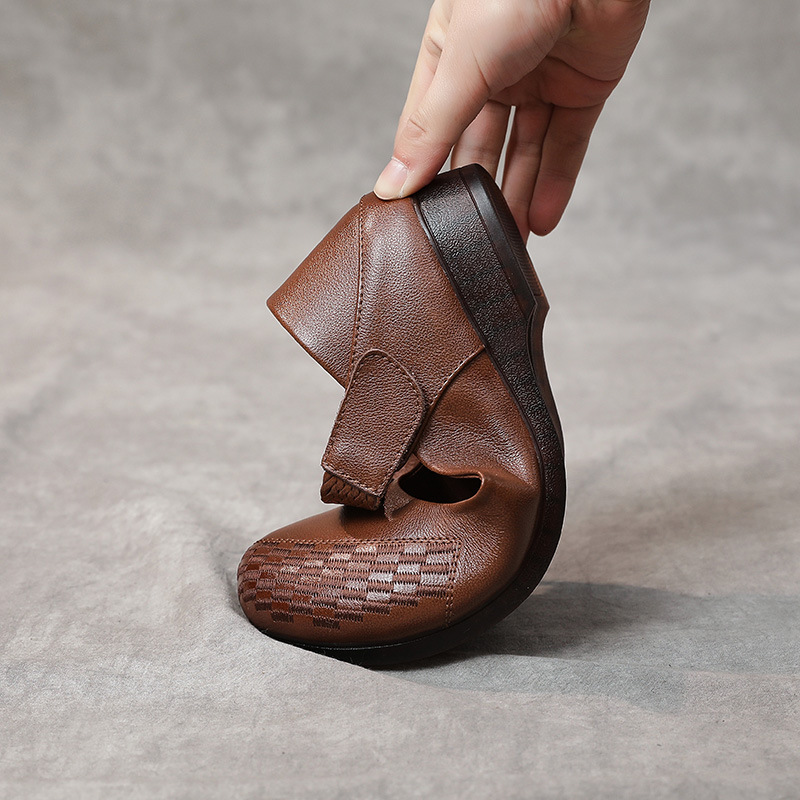 2025 new genuine leather casual shoes with toe layer, cow flat shoes, ethnic style, shallow mouth design, fashionable women's single shoes
