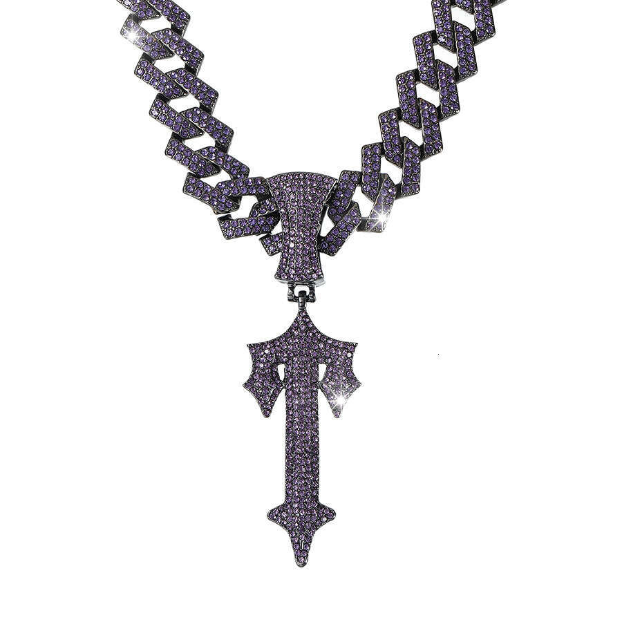 New purple cross hip-hop Cuban chain alloy men's big sword pendant, necklace