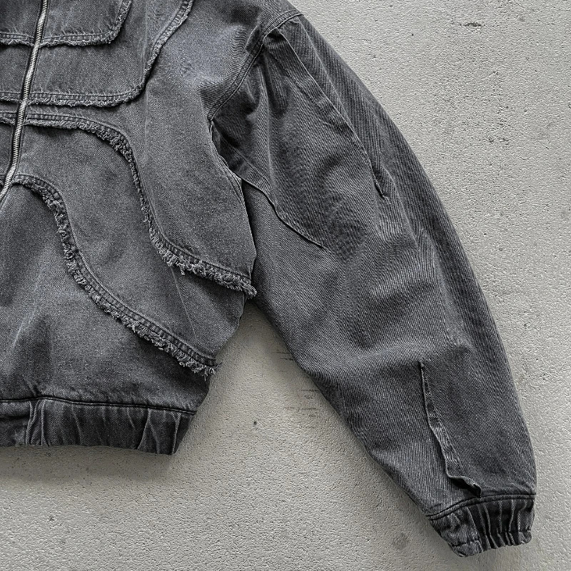 Y2K denim jacket American patchwork style Gothic retro trend unisex streetwear punk oversized casual zipper hoodie 250317