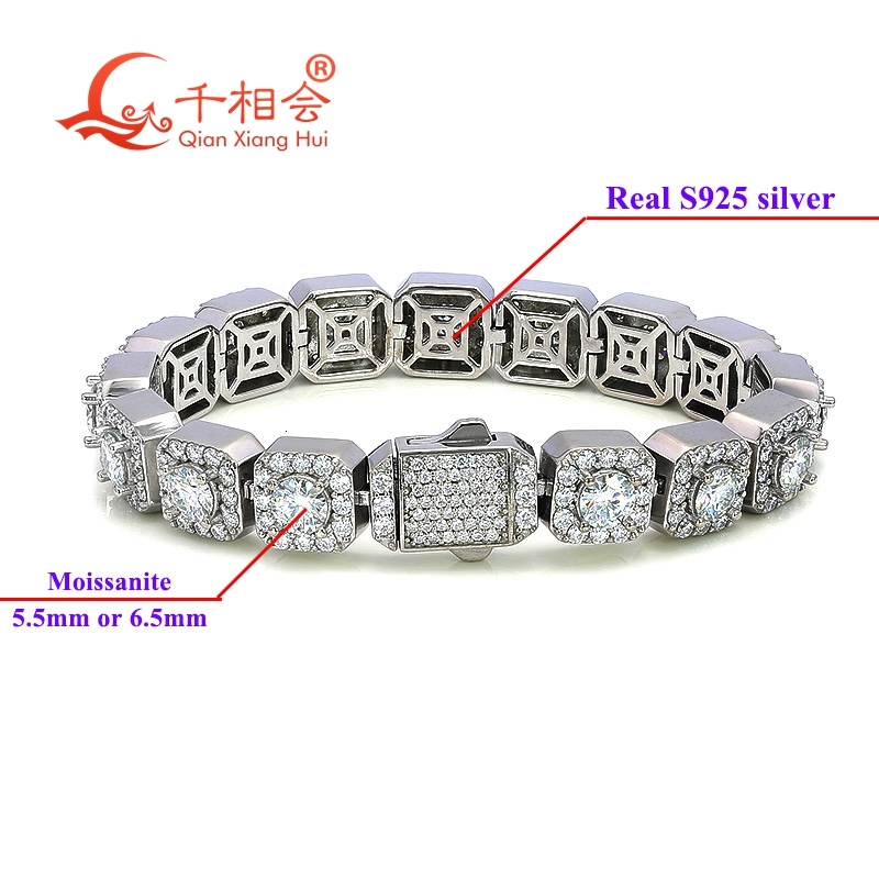 Bracelet 10mm 12mm Octagonal Square Hip Hop Silver 925 Cuban Link D VVS Moissanite ice cut Link Chain Jewelry Women Men Gift