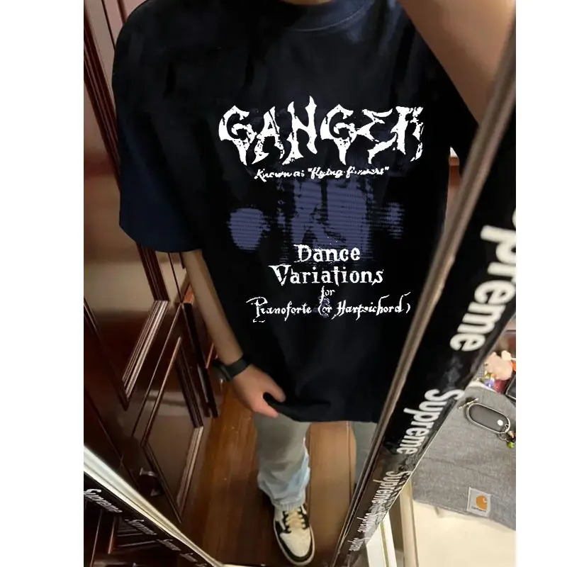 Summer American mens and womens trendy pure cotton short sleeved Tshirt suitable for couples loose retro letter printed shirt 250312