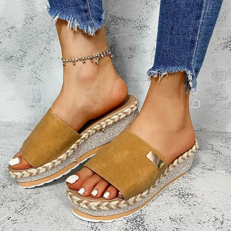 Summer Wedges Slippers Platform High Heels Women Slipper Ladies Outside Shoes Basic Clog Wedge Flip Flop Sandals 250321BJ - view 5