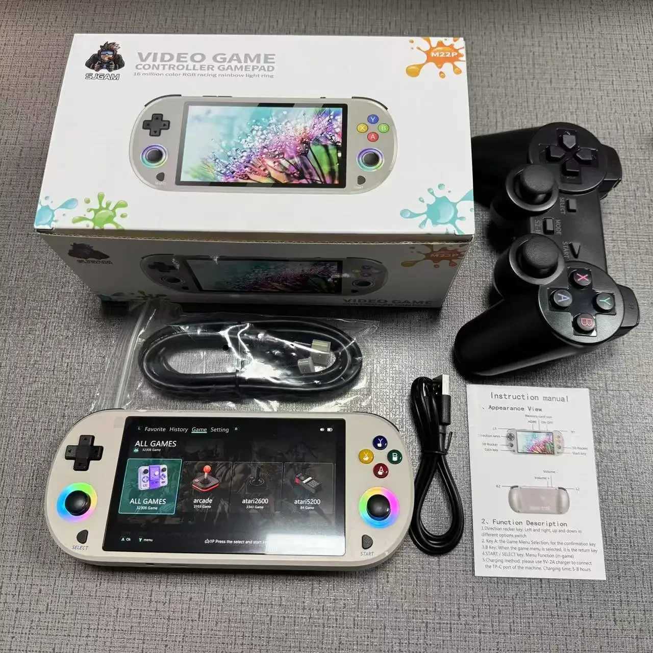 M22 Pro Handheld Game Csole 5.0 HD 1920*1080 IPS Display Support LINUX/ Emelec 4.3 for PSP Portable Pocket Video Player Z250325