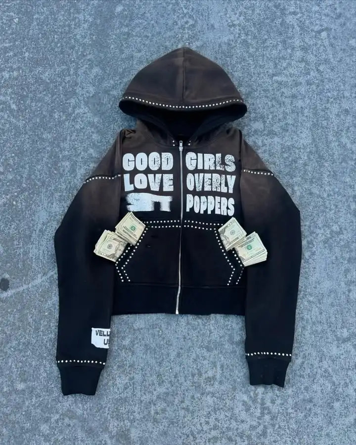 Vintage Hoodie Y2K Mens Harajuku Gothic Hip Hop Alphabet Graphic Abuse Retro Super Big Sportswear Zipper Jacket 250317