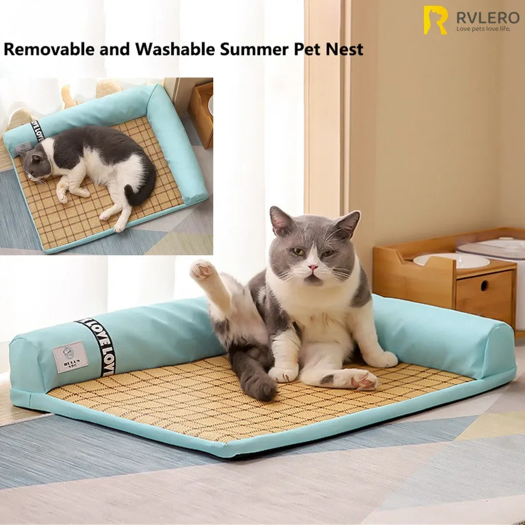 Summer Pet Cooler Cat Kennel Dog Ice Cooling Rattan Mat Bed Removable Washable Nonstick Hair Supplies 250312