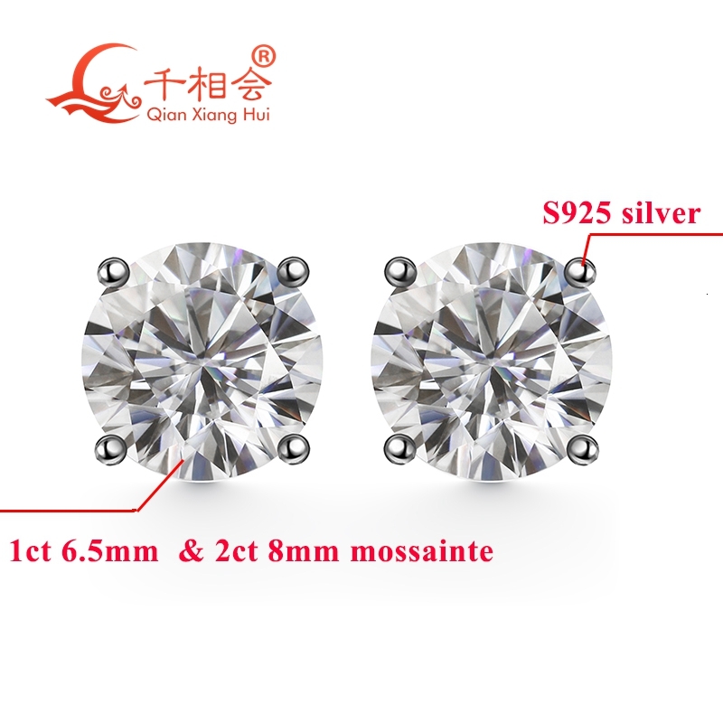 1ct 6.5mm 2ct 8mm round Classic 4 Claw earrings 925 silver D VVS white color moissanite stone ear studs dating jewelry gift
