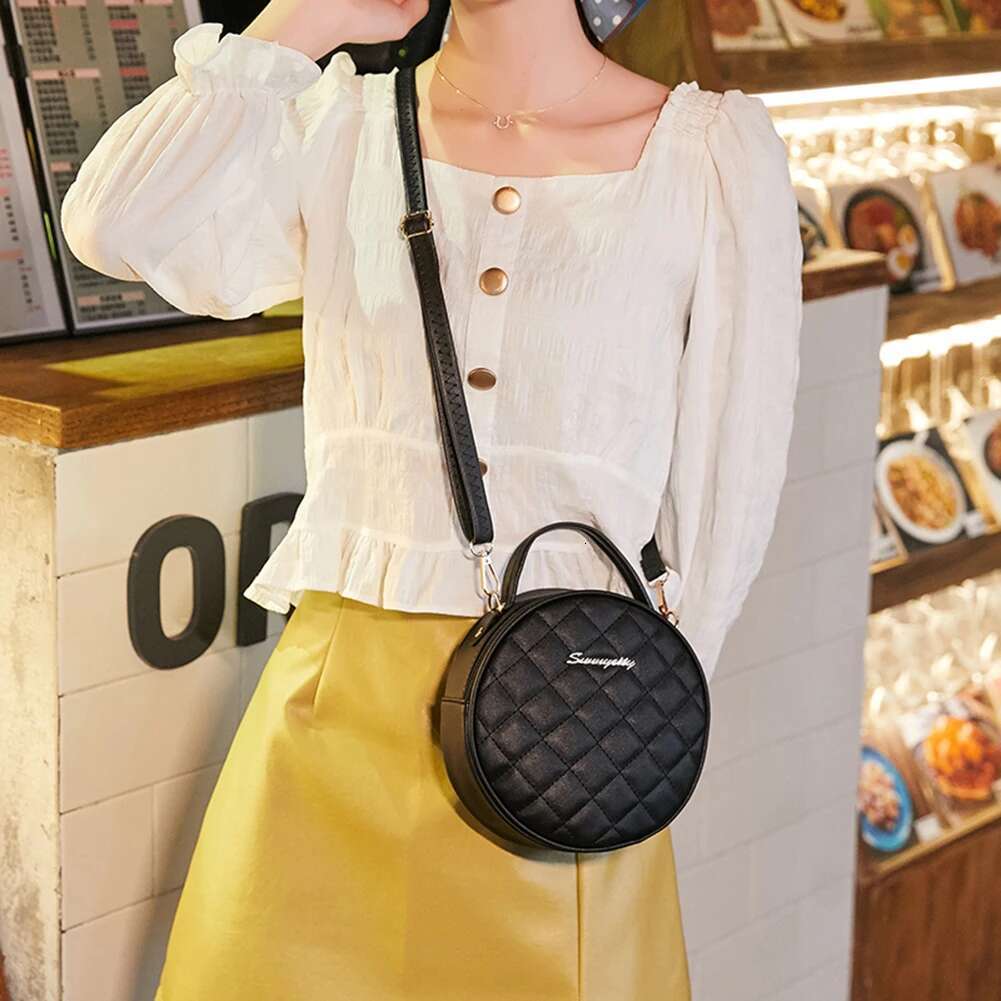 Mini Round Ladies Crossbody Fashion Lattice Pattern PU Leather Women Shoulder Bags Casual Small Messenger Handbags