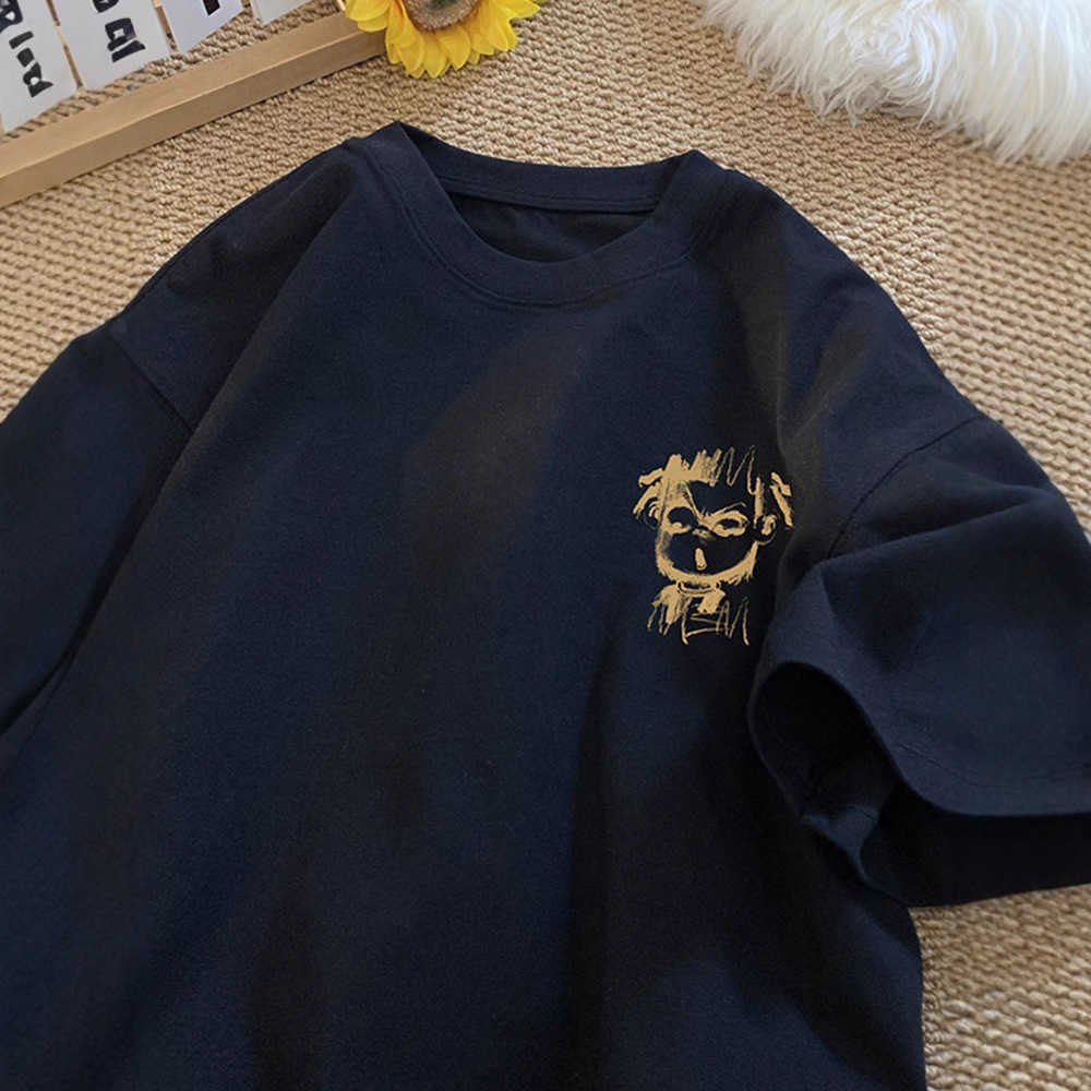 Which Zha graffiti cotton short sleeve T-shirt men's summer trend brand 2025 new half sleeve youth round neck loose body shirt W250117