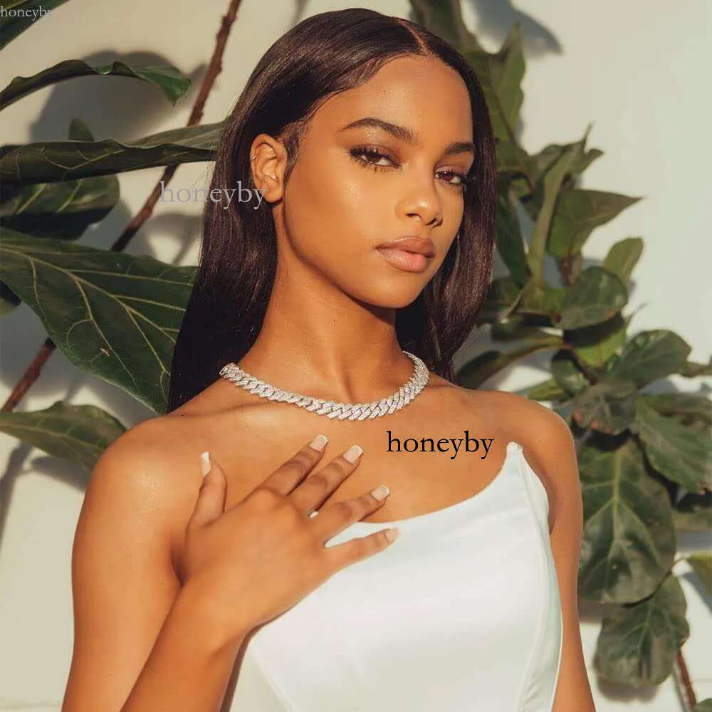 14MM wide 2 rows dia necklace designer for men high quality cuban k rock rapper hip hop gold plated stainless steel jewelry moissanite chain