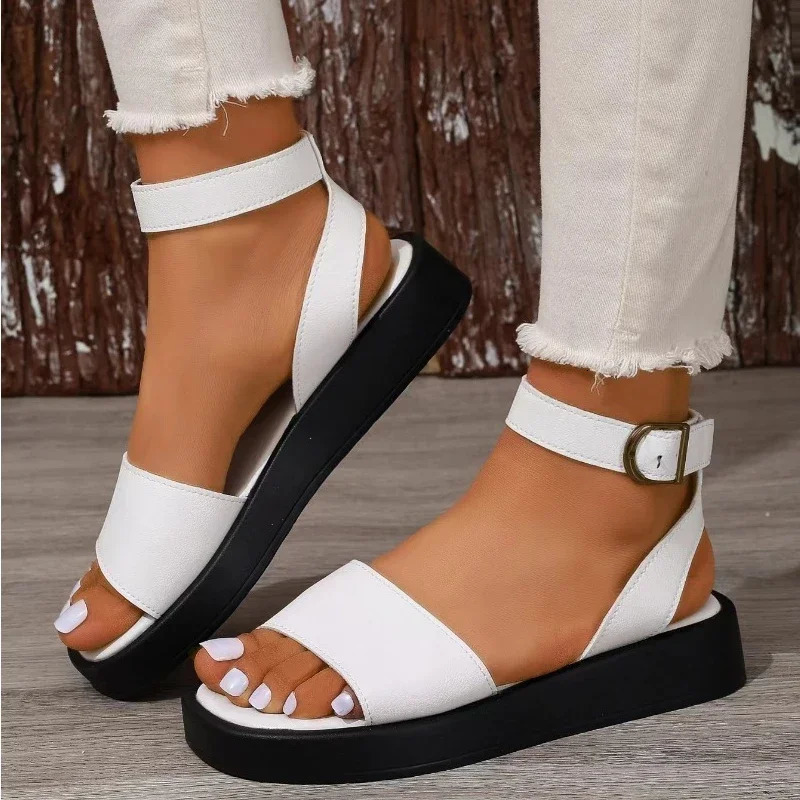 Summer Womens Sandals y Leather Fashion Square Open Lace Comfortable Block Heel Platform 250321BJ - view 5