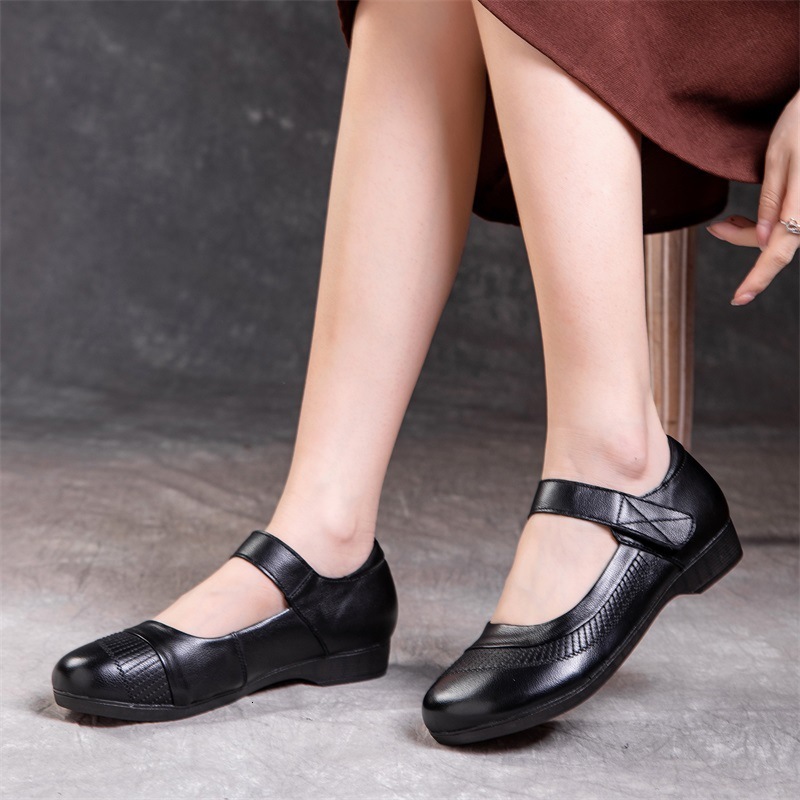 2025 new genuine leather casual shoes with toe layer, cow flat shoes, ethnic style, shallow mouth design, fashionable women's single shoes