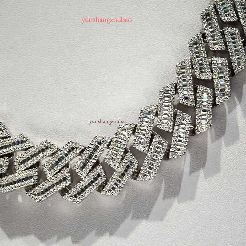 KIBO Hip Hop Jewelry 18MM Sier VVS Baguette Moissanite Dia Cuban k Chain
