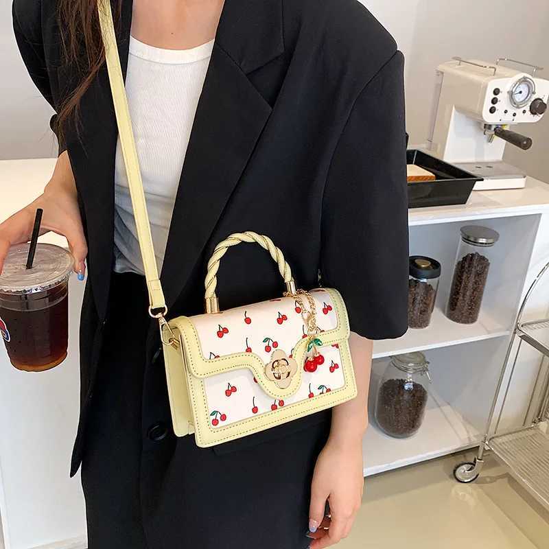 Fashion Casual Womens Handbag PU Cherry Pattern Decoration Ladies Mini Shoulder Bag Messenger Bag For Commute Shopping Outings Y250319
