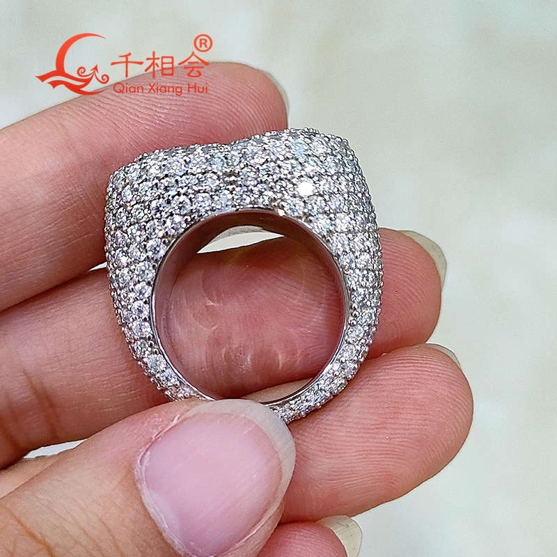 18.5*22mm heart shape silver color S925 Silver D white full melee Moissanite Mens womens Ring Luxury Style gift wedding