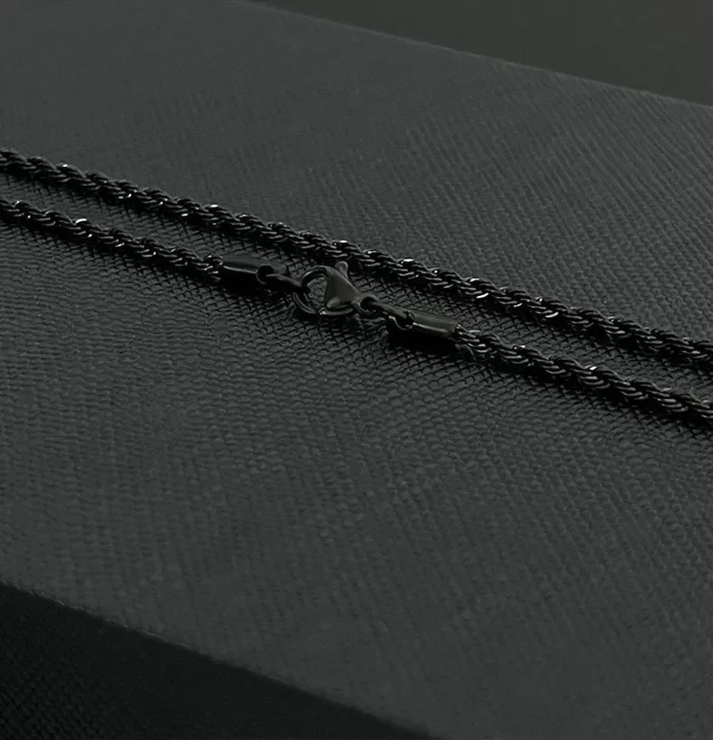 26MM Classic Black Twisted Rope Necklace Suitable for Mens Steel Waterproof Stainless Womens Hip Hop Jewelry 250313
