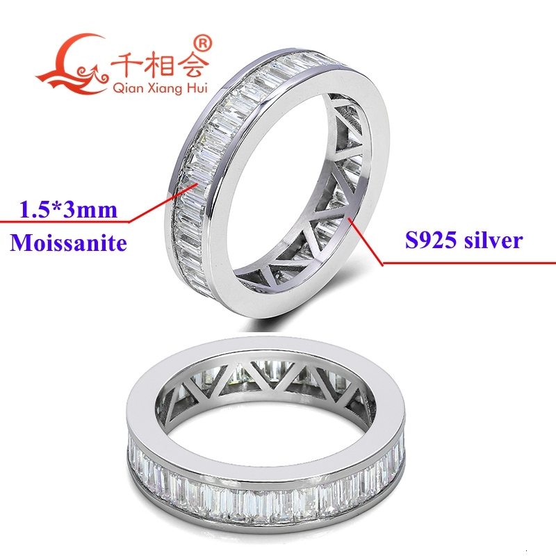 1.5*3mm baguette white moissanite eternity band ring 925 Sterling Silver Rings Jewelry Rings Engagement Ladies men