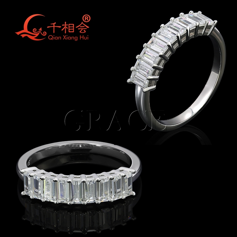 2*4mm baguette shape emerald Ring half Eternity Band Sterling 925 Silver hip hop Moissanite Ring Men women Diamonds Male Jewelry