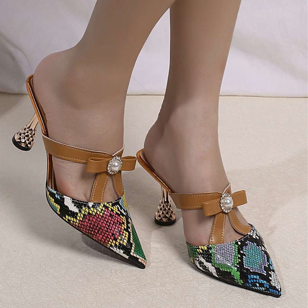 High Heel Autumn New Women S Shoes High Heels Pointed Slippers Snake Skin Pattern Strap Fashion Sandals