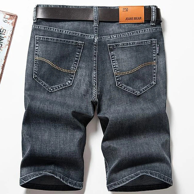 Classic denim shorts for men in summer straight leg long casual slim fit solid color fashionable mid length pants 250312