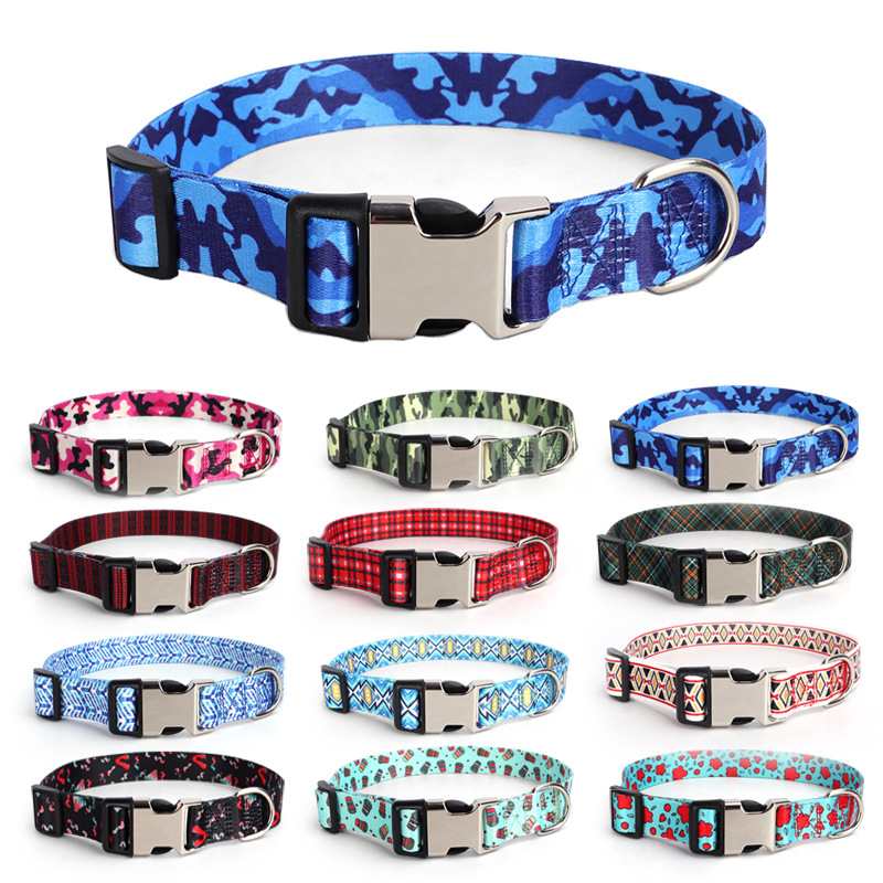 High Quality Thermal Printing Pet Leash Accessory Reinforced Dog Collar with Secure Half Metal Fastener