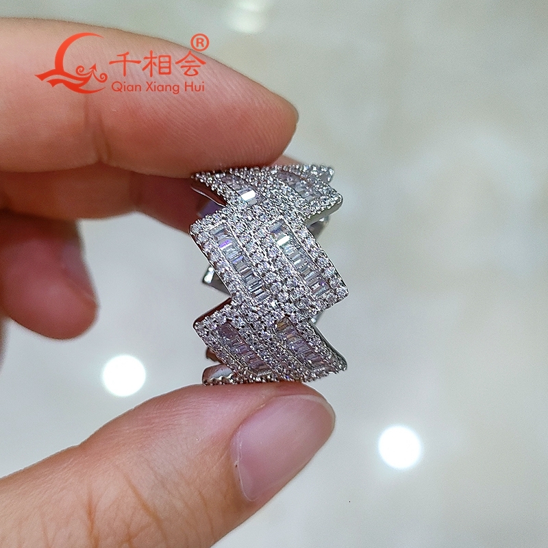 Hip Hop Emerald Moissanite Ring 15mm Square Wave Sterling 925 Silver for Men And Women Diamond Fine Jewelry