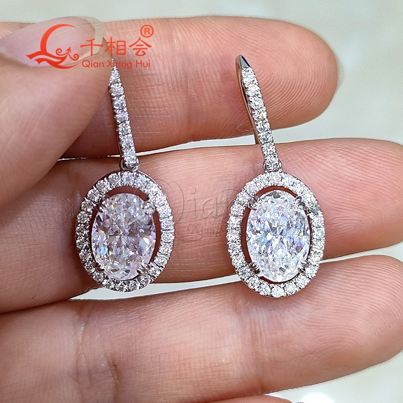 Halo S925 Silver Water-Drop Oval Ear Studs 7x10mm White Moissanite Stone Jewelry for Women Wedding Gift